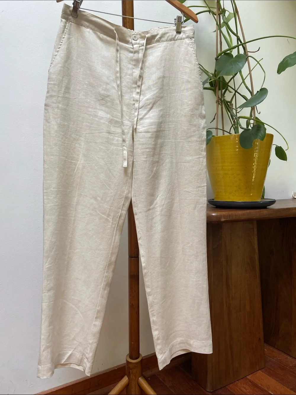 Island Republic 100% Linen Natural/Cream Drawstring Linen Chinos Size 36